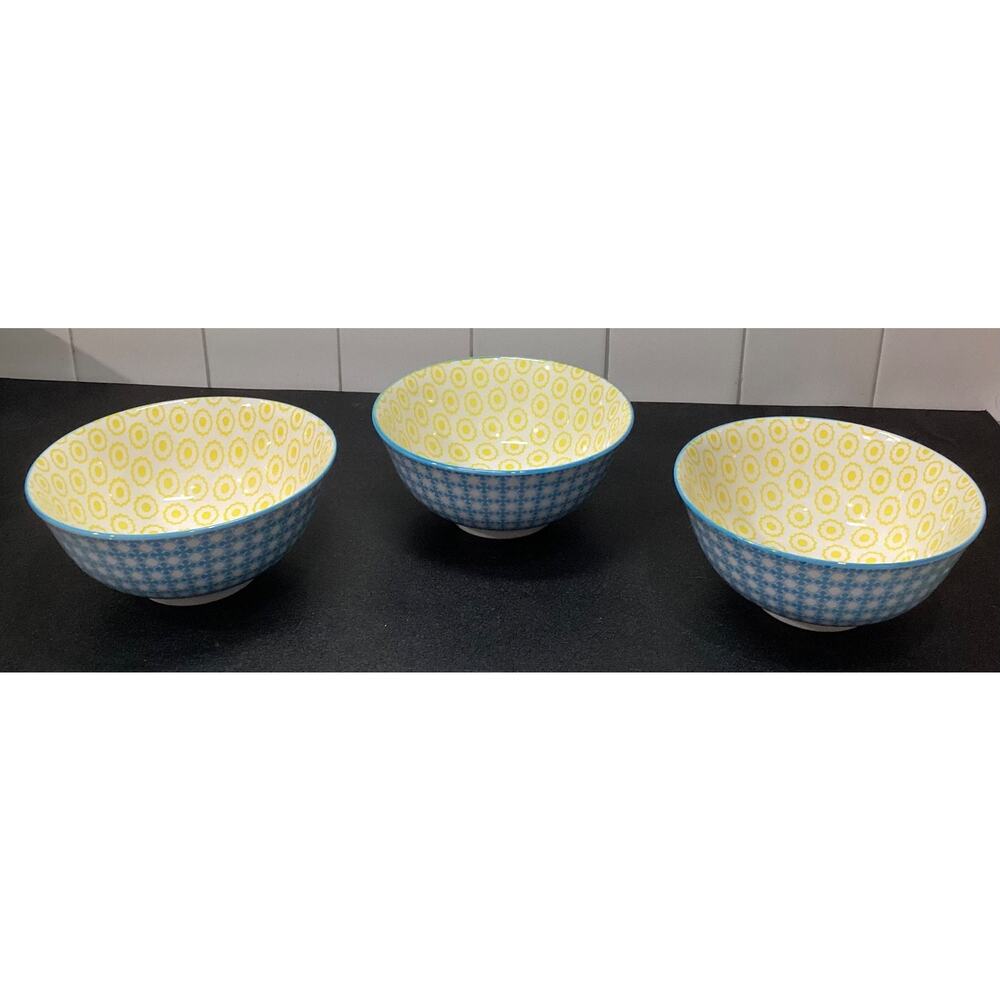 Dover & York Cereal Soup Bowl Geometric Yellow Blue Set of 3